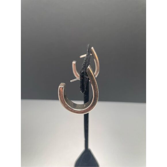 Vintage 925 Silver Chunky Broken Hoop Earrings Stamped - Picture 5 of 8